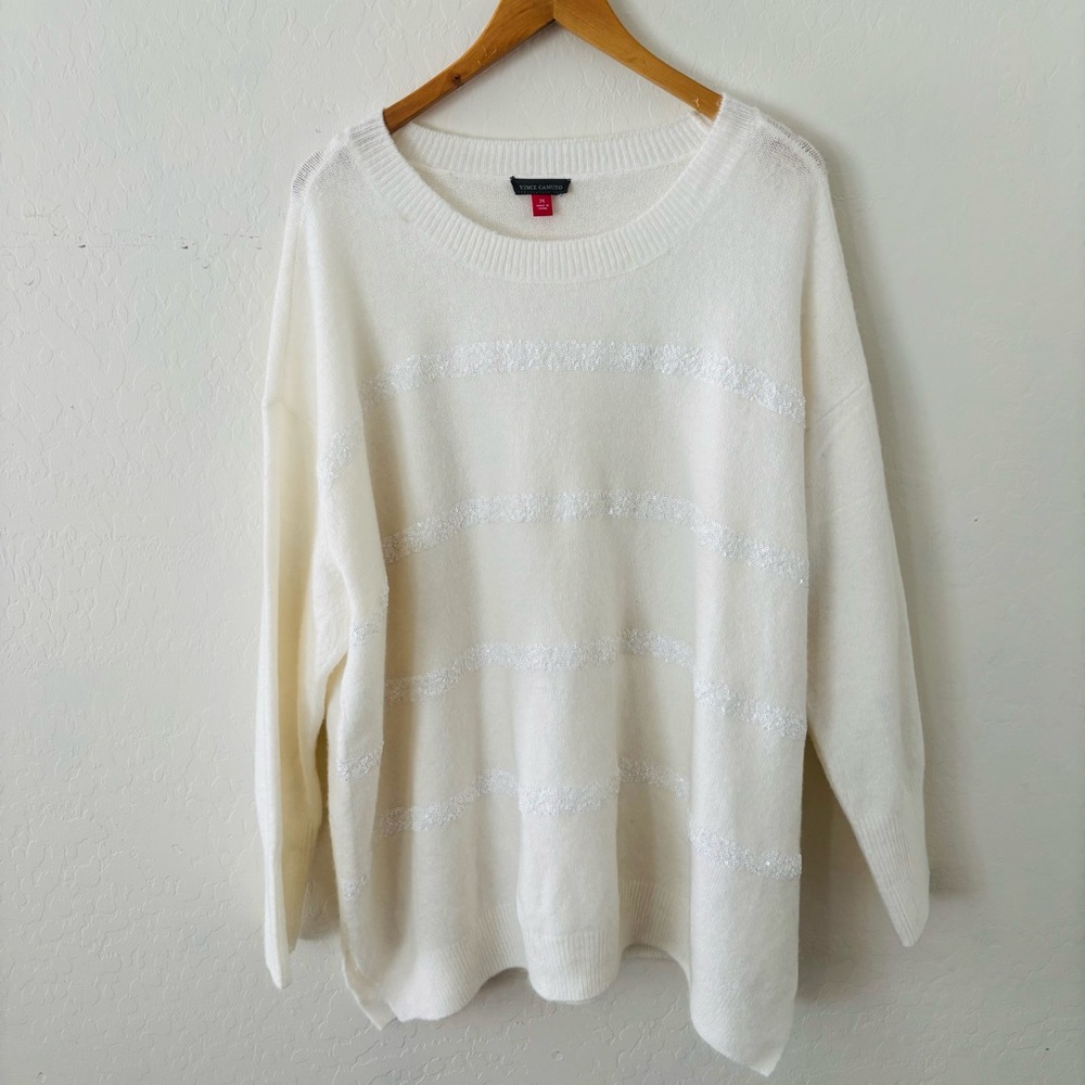 Cozy White Sequin Striped Sweater
